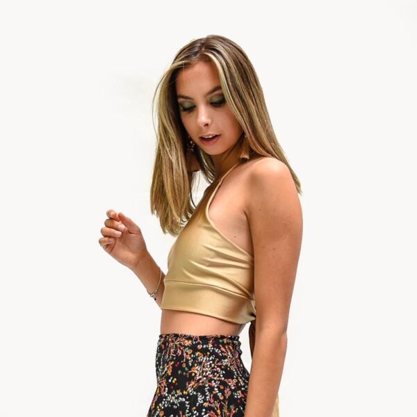 Peto Perena Dorado Lycra Dupont Halter Lazo Espalda Maria Paskaro - Imagen 3