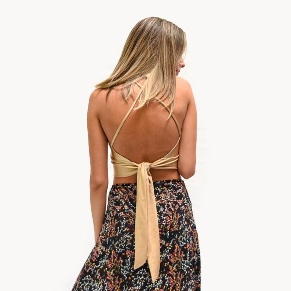 Peto Perena Dorado Lycra Dupont Halter Lazo Espalda Maria Paskaro - Imagen 4