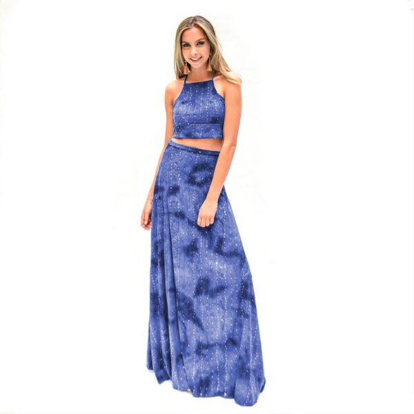 Peto Perena Azul Lentejuelas Lycra Halter Lazo Espalda Maria Paskaro - Imagen 2