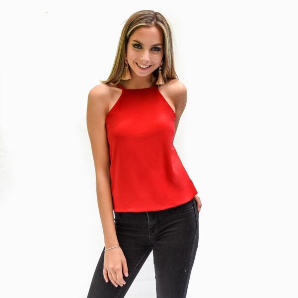 Polera Estambul Rojo Furioso Lycra Halter Maria Paskaro