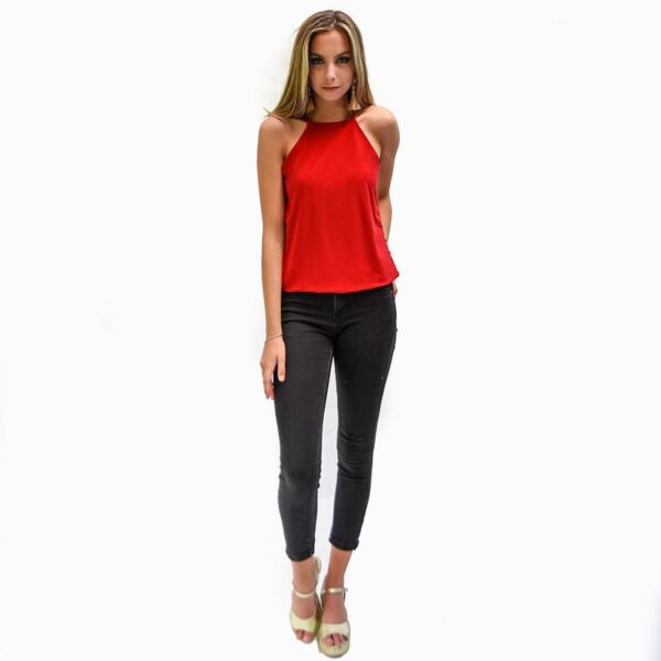 Polera Estambul Rojo Furioso Lycra Halter Maria Paskaro - Imagen 4