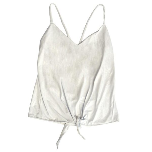 Polera Hanoi Blanco Jaspeado Lycra Tirantes Nudo Delantero Maria Paskaro