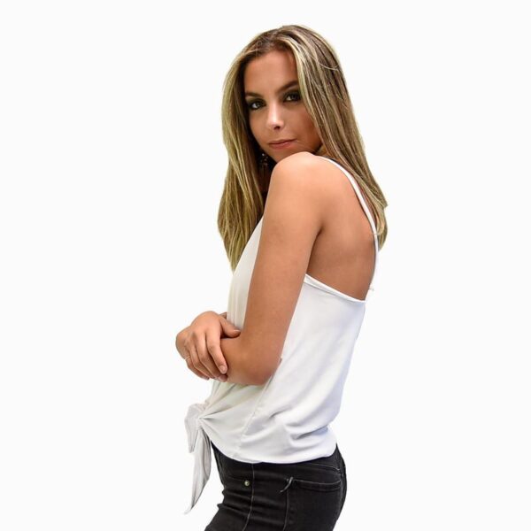 Polera Hanoi Blanco Lycra Tirantes Nudo Delantero Maria Paskaro - Imagen 3