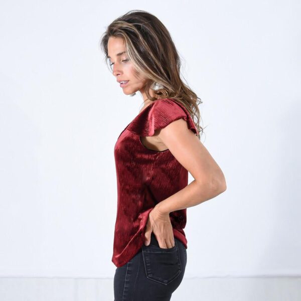 Polera Texas Negra Brillos Lycra Mangas Lazo Cintura Maria Paskaro - Imagen 3