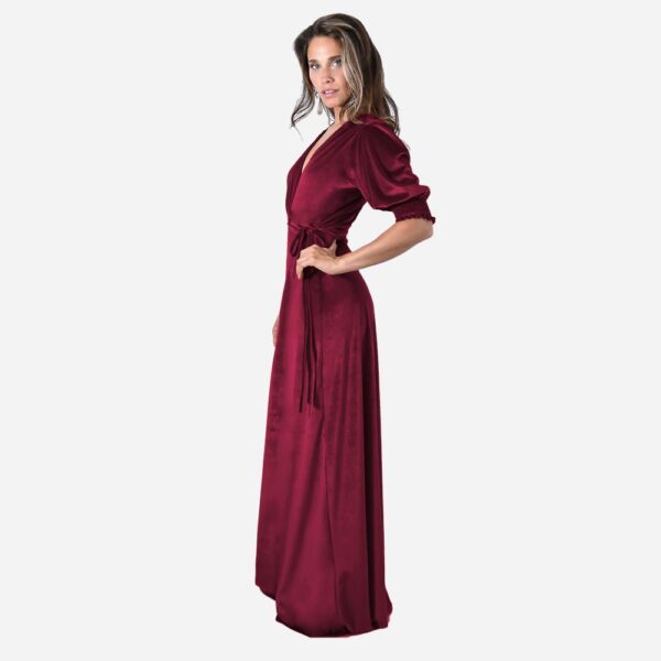 Vestido Largo Sevilla Cherry Terciopelo Manga Corta Globo Maria Paskaro - Imagen 2