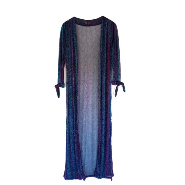 Tapado Kimono Largo Verona Tornasol Morado Turquesa Transparente Maria Paskaro - Imagen 3