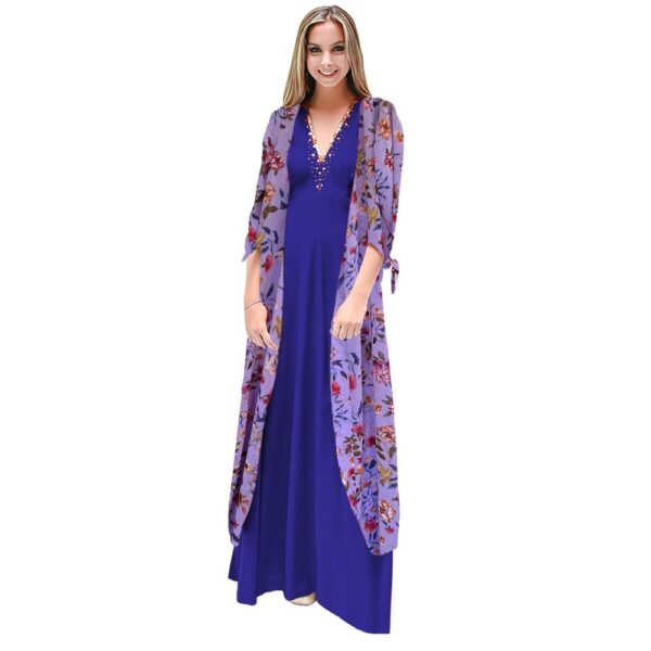 Tapado Kimono Largo Verona Lila Flores Multicolor Maria Paskaro