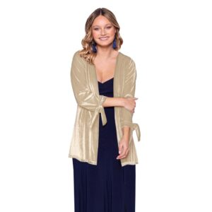 Tapado Kimono Corto Dublin Beige Terciopelo Lineas Maria Paskaro