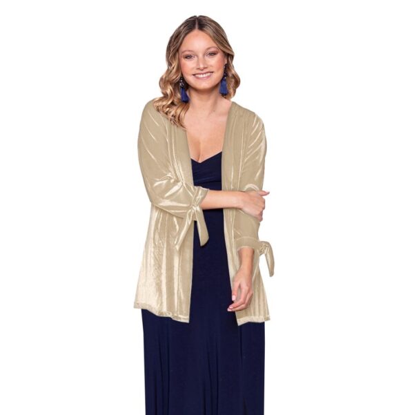 Tapado Kimono Corto Dublin Beige Terciopelo Lineas Maria Paskaro