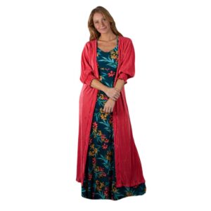 Tapado Kimono Largo Santini Coral Plisado Maria Paskaro