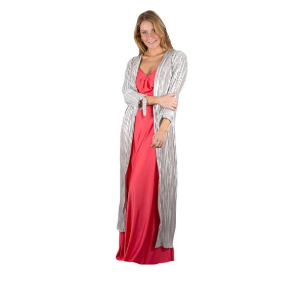 Tapado Kimono Largo Verona Champagne Plisado Metalizado Maria Paskaro