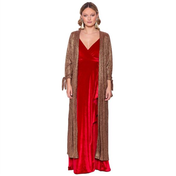 Tapado Kimono Largo Verona Cobre Plisado Maria Paskaro