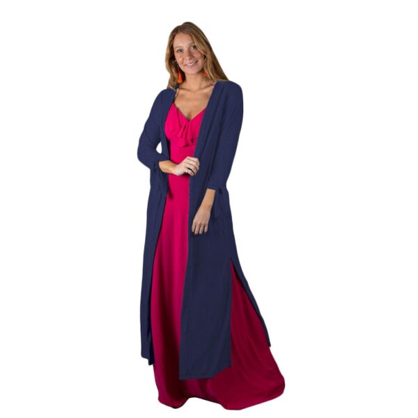 Tapado Kimono Largo Verona Azul Marino Plisado Maria Paskaro