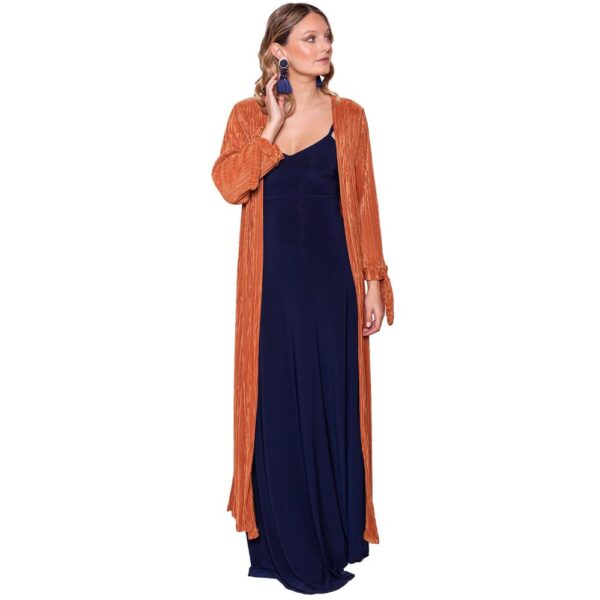 Tapado Kimono Largo Verona Camel Plisado Maria Paskaro