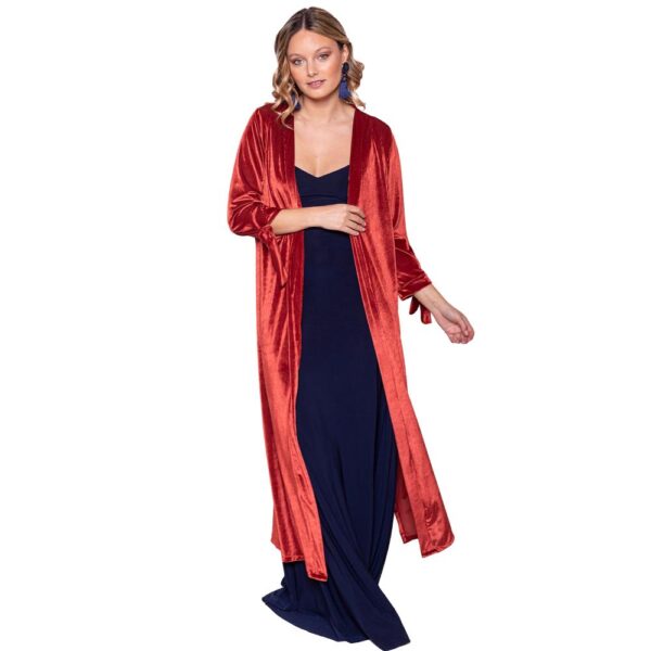 Tapado Kimono Largo Verona Terracota Terciopelo Lineas Maria Paskaro
