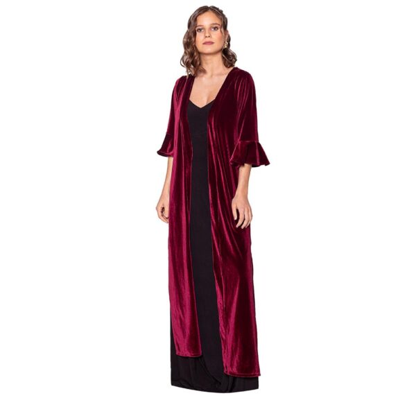 Tapado Kimono Largo Vuelos Cherry Terciopelo Maria Paskaro