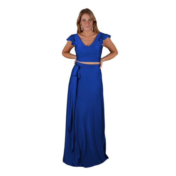 Conjunto Lima Azulino Lycra Falda Lazo Maria Paskaro