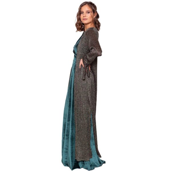 Tapado Kimono Largo Verona Verde Multicolor Shine Transparente Maria Paskaro - Imagen 3