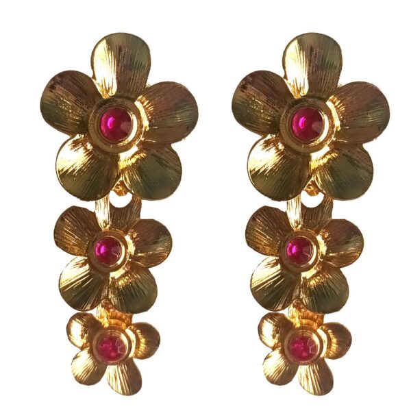 Aros Majalis 3 Flores Dorado Fucsia Maria Paskaro - Imagen 2