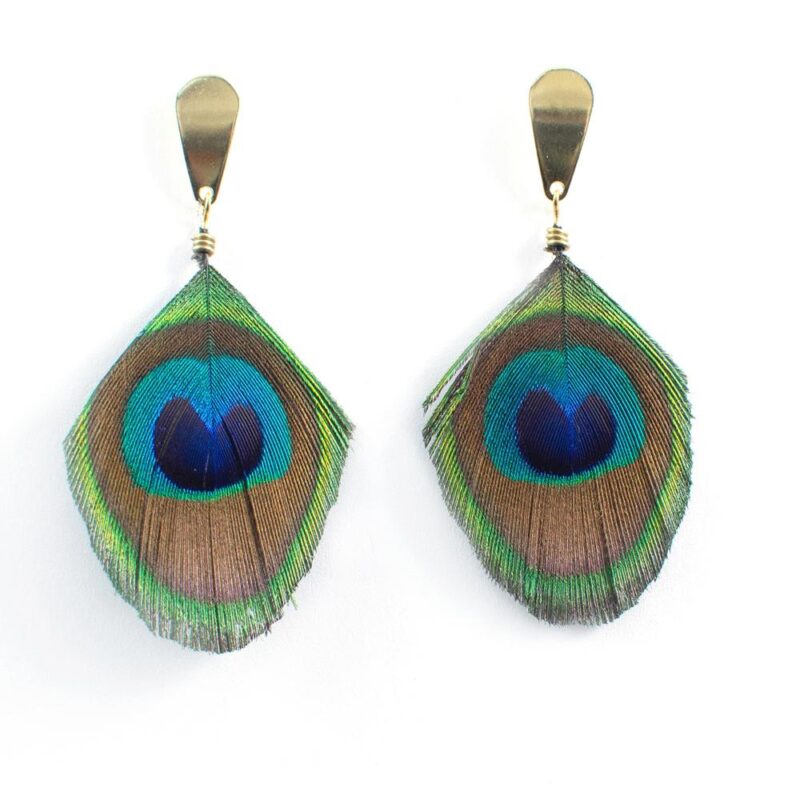 Aros de Pluma Pavo Real Verde Dorado 02 Maria Paskaro