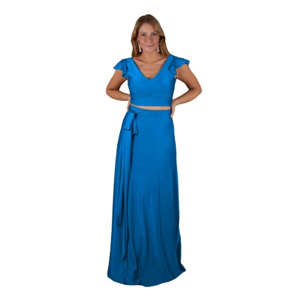 Conjunto Lima Calypso Lycra Falda Lazo Maria Paskaro