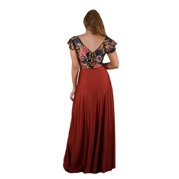 Conjunto Argelia Terracota Top Palmeras Lycra Falda Lazo Maria Paskaro - Imagen 3