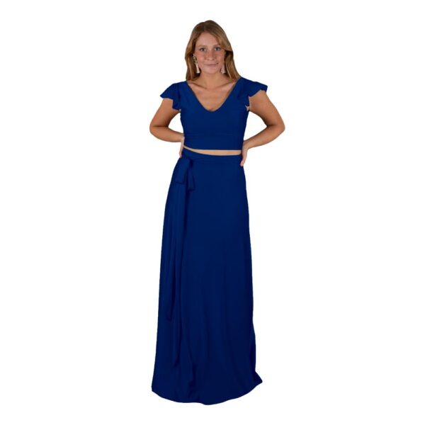 Conjunto Lima Azul Marino Lycra Falda Lazo Maria Paskaro
