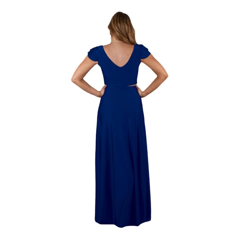 Conjunto Lima Azul Marino Lycra Falda Lazo Maria Paskaro