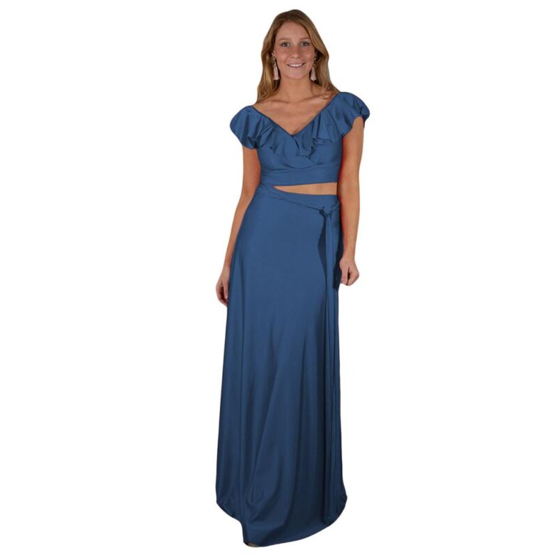 Conjunto Marken Petroleo Lycra Falda Lazo Maria Paskaro