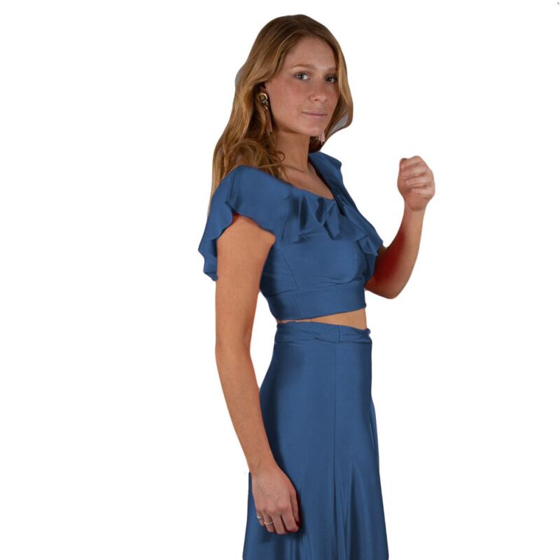 Conjunto Marken Petroleo Lycra Falda Lazo Maria Paskaro