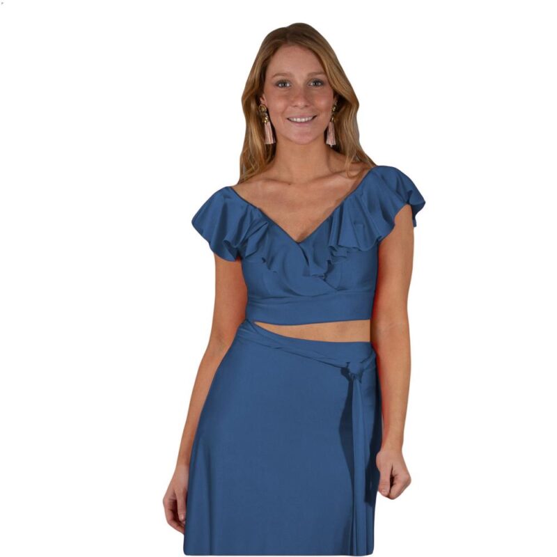 Conjunto Marken Petroleo Lycra Falda Lazo Maria Paskaro