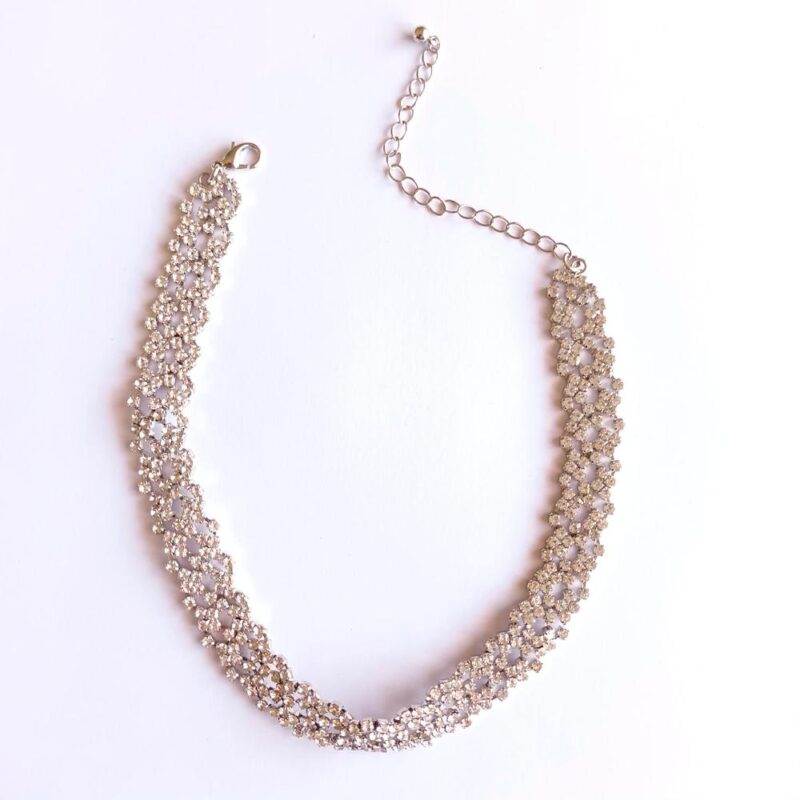 Collar Choker Kenia Plateado brillos María Paskaro