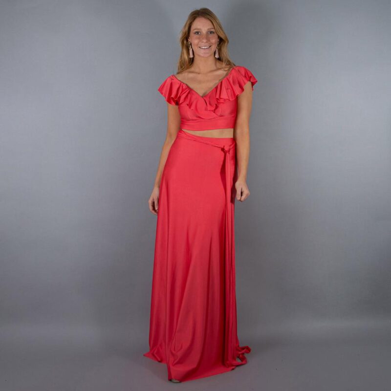 Falda Larga Veracruz Coral Dupont Lycra Maria Paskaro