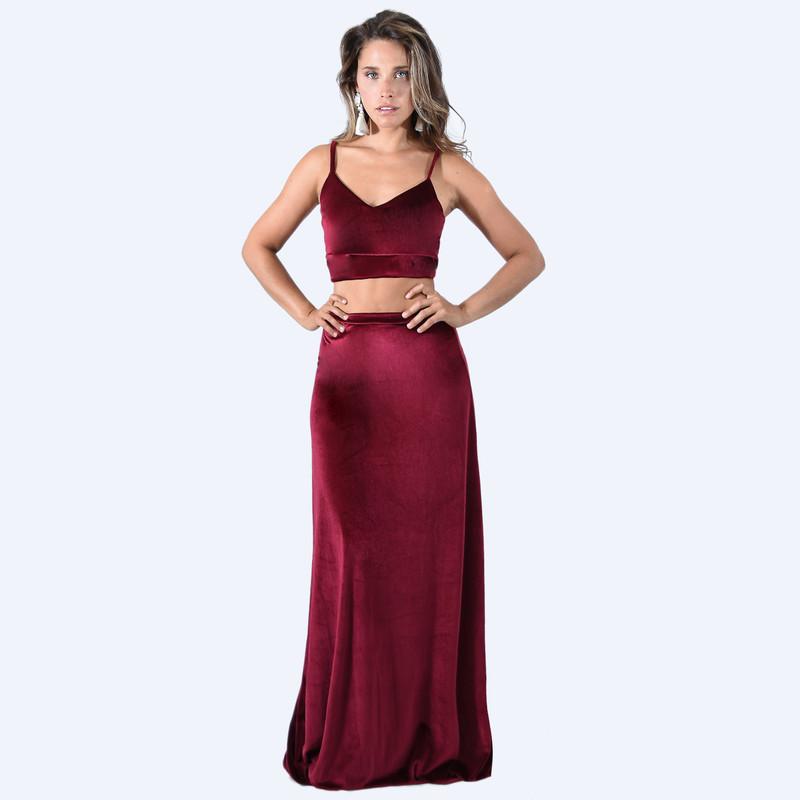 Falda Larga Bristol Burdeo Terciopelo Maria Paskaro - Imagen 2