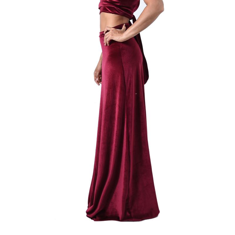 Falda Larga Bristol Burdeo Terciopelo Maria Paskaro - Imagen 3