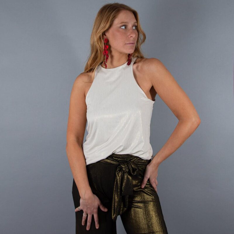 Polera Pipa Dorado Jaspeado Lycra Musculosa Maria Paskaro