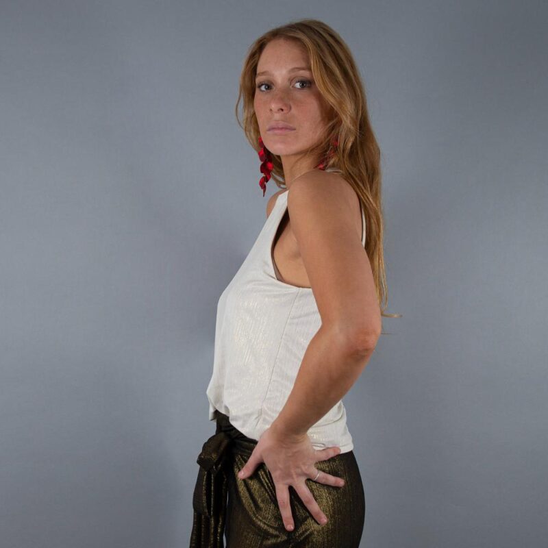 Polera Pipa Dorado Jaspeado Lycra Musculosa Maria Paskaro
