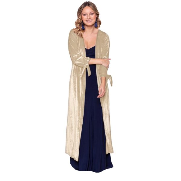 Tapado Kimono Largo Verona Crudo Terciopelo Lineas Maria Paskaro