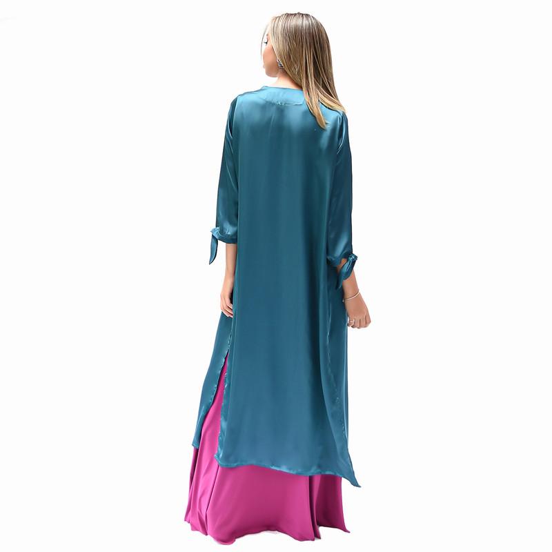 Tapado Kimono Largo Verona Turquesa Seda Maria Paskaro - Imagen 3