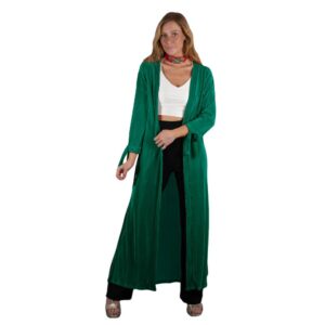 Tapado Kimono Largo Verona Verde Botella Plisado Maria Paskaro