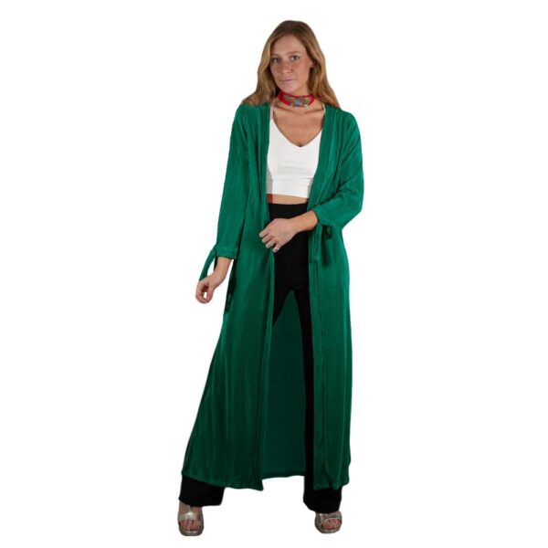 Tapado Kimono Largo Verona Verde Botella Plisado Maria Paskaro