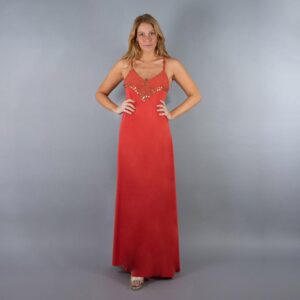 Vestido Largo Berlin Coral Bordado Lycra Maria Paskaro