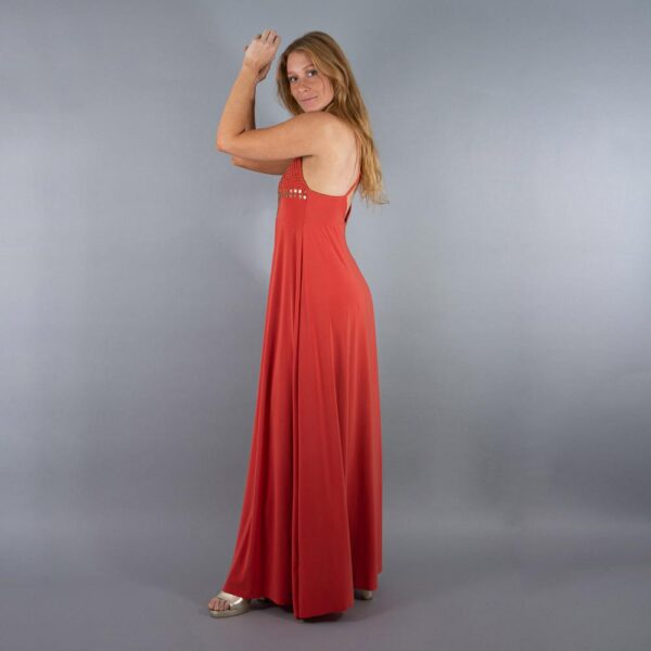 Vestido Largo Berlin Coral Bordado Lycra Maria Paskaro - Imagen 2