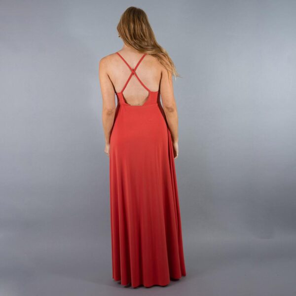 Vestido Largo Berlin Coral Bordado Lycra Maria Paskaro - Imagen 3