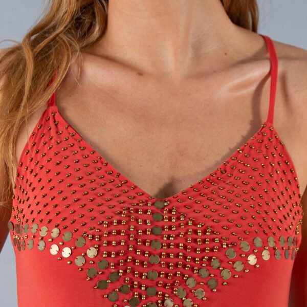Vestido Largo Berlin Coral Bordado Lycra Maria Paskaro - Imagen 4