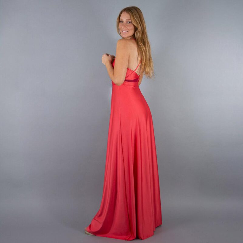 Vestido Largo Merida Coral Tira Rojo Italiano Lycra Maria Paskaro