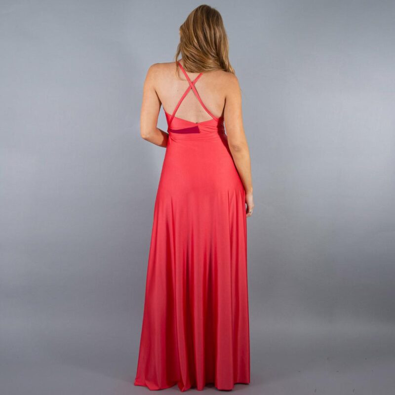 Vestido Largo Merida Coral Tira Rojo Italiano Lycra Maria Paskaro