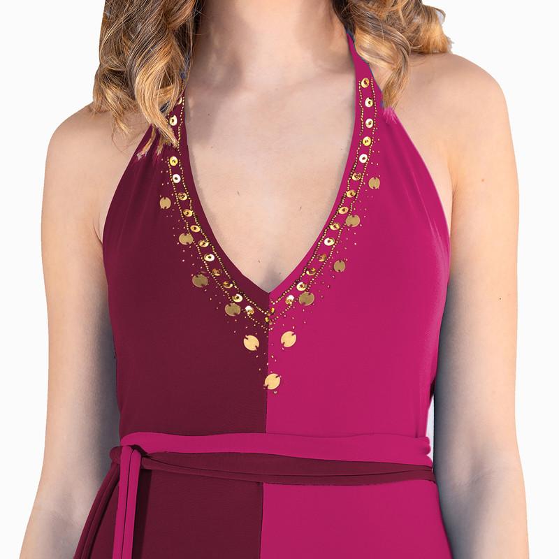 Vestido Largo Merida Cherry Lycra Bordado A Mano B Maria Paskaro - Imagen 4