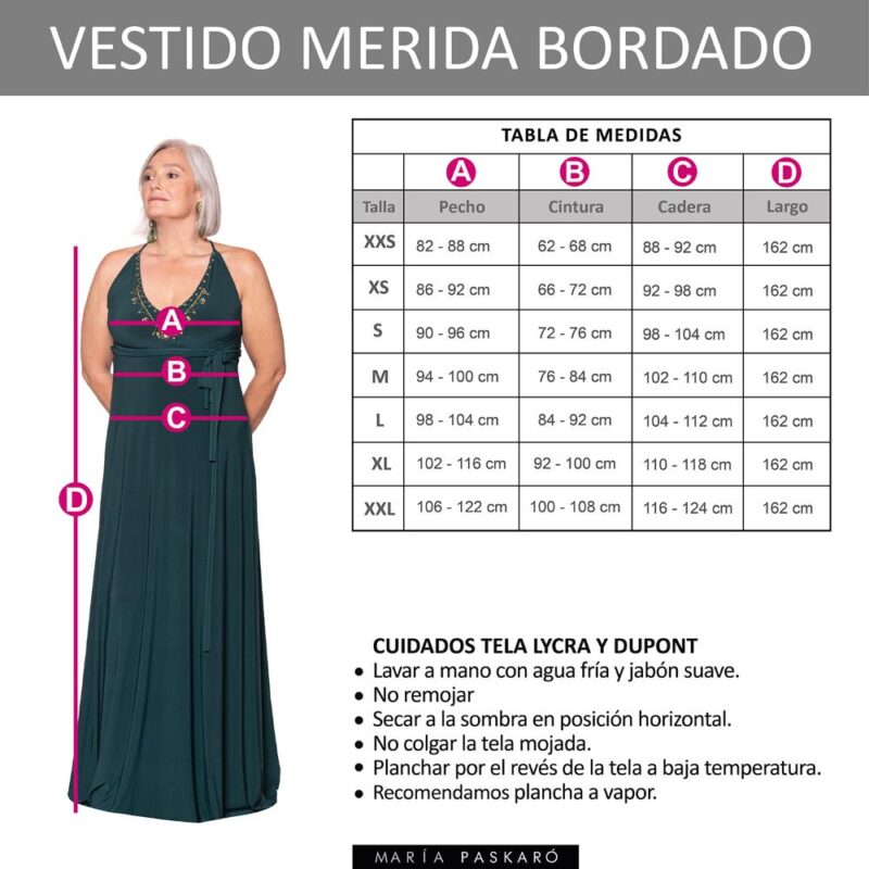 Vestido Largo Merida Cherry Lycra Bordado A Mano B Maria Paskaro