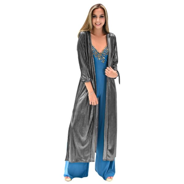 Tapado Kimono Largo Verona Plateado Lineas Metalizado Maria Paskaro